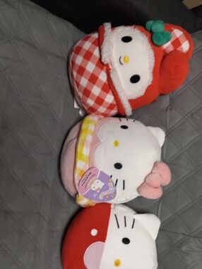 Hello Kitty Plush Trio in White, Red, Pink and Green Accents